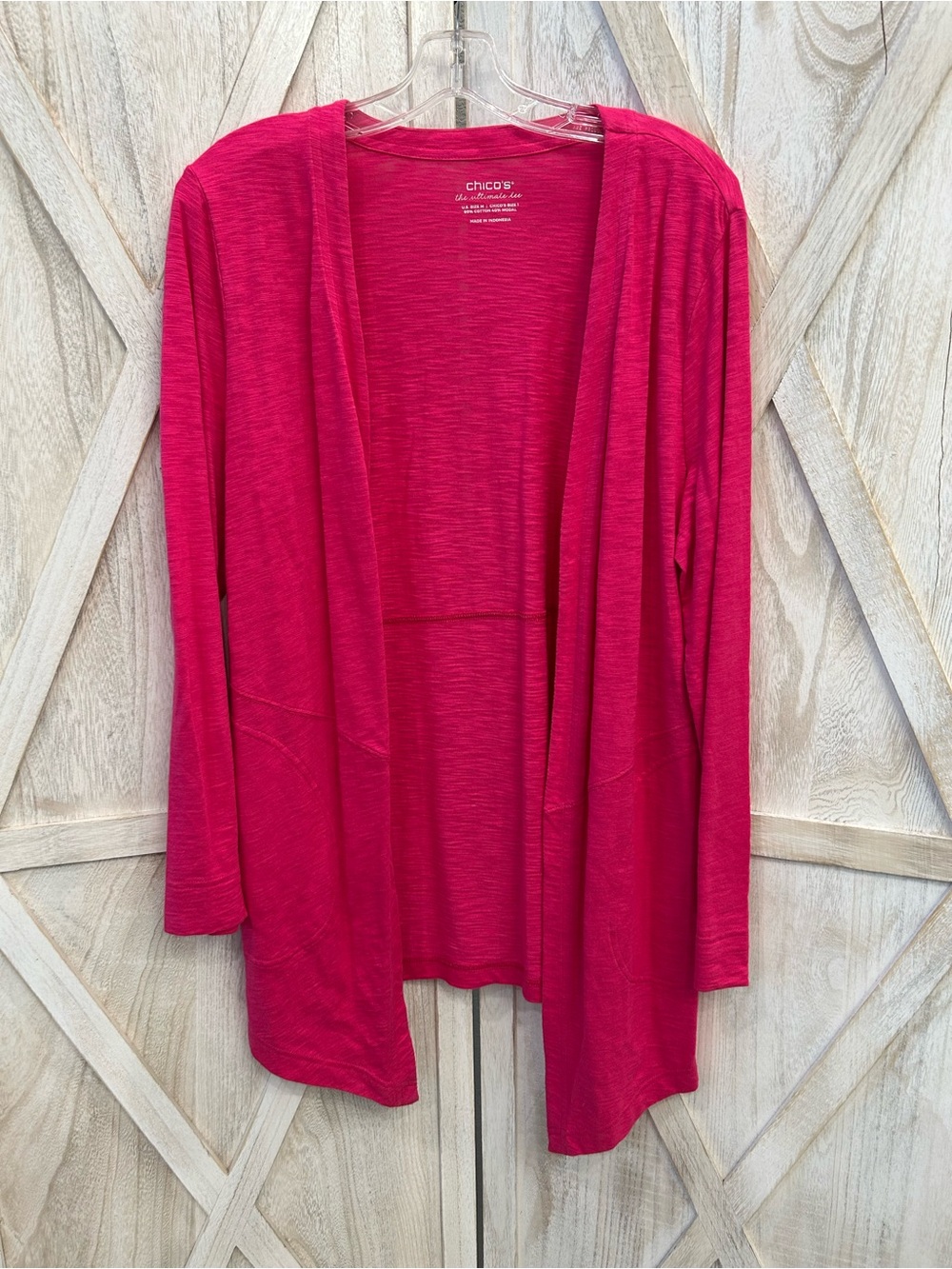 Chico's Open-Front Lightweight Cardigan in Hot Pink